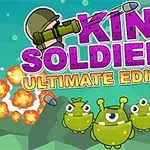 Barevný obrázek s nápisem „King Soldiers Ultimate Edition“ a zobrazením zelených mimozemských postaviček, explozí a vojáka s helmou a raketometem