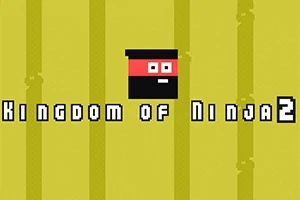 Žluté pozadí s jednoduchou pixelovou grafikou znázorňující ninja obličej a text Kingdom of Ninja 2