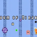 Barevné pixelové prvky a symboly na modrém pozadí s nápisem „Kingdom of Ninja 3“