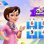 Žena s šátkem kolem krku stojí vedle rozložených hracích karet s čísly a písmeny na modrém pozadí