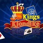Korunovaný král s kartami v rozích na tmavě modrém pozadí se středovým nápisem Kings Klondike