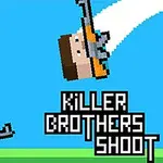 Dva pixeloidní postavy s puškami na modrém pozadí s nápisem Killer Brothers Shoot