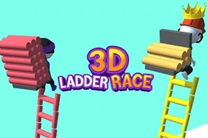 Dva kreslení postavy na žebřících s nápisem 3D Ladder Race uprostřed na modrém pozadí