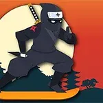 Ninja na skateboardu před západem slunce s japonskou krajinou na pozadí