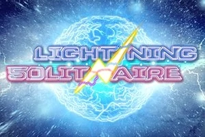 Text Lightning Solitaire s bleskem na pozadí modré energetické koule