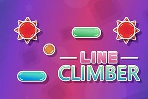 Barevné geometrické tvary na fialovo-růžovém pozadí s textem Line Climber