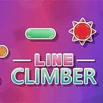 Barevné geometrické tvary na fialovo-růžovém pozadí s textem Line Climber