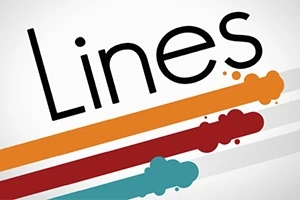 Text Lines s třemi barevnými pruhy (oranžový, červený a modrý) s tečkovanými konci na bílém pozadí