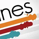 Text Lines s třemi barevnými pruhy (oranžový, červený a modrý) s tečkovanými konci na bílém pozadí