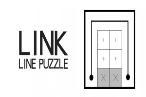 Diagram s obrazci a čarami s textem LINK LINE PUZZLE