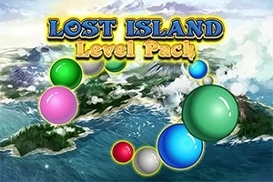 Barevné koule se vznášejí nad ostrovním krajem s nápisem Lost Island Level Pack nahoře