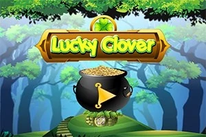 Kotel plný zlatých mincí na lesní plošině s nápisem Lucky Clover
