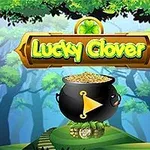 Kotel plný zlatých mincí na lesní plošině s nápisem Lucky Clover