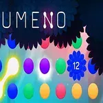 Barevné kulaté objekty a světelné spoje pod tmavou klenbou s nápisem „LUMENO“