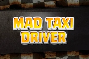 Nápis MAD TAXI DRIVER ve žlutých a oranžových písmenech na černo-šachovnicovém pozadí