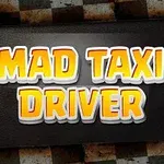 Nápis MAD TAXI DRIVER ve žlutých a oranžových písmenech na černo-šachovnicovém pozadí