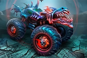 Mad Truck Challenge Barevný monster truck s dračími motivy na rozpraskané zemi