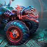 Mad Truck Challenge Barevný monster truck s dračími motivy na rozpraskané zemi