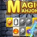 Barevné dlaždice s drahokamy a magické efekty na pozadí kamenné zdi