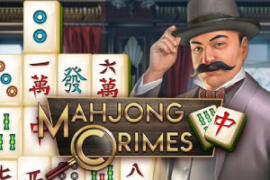 Muž s knírem v klobouku vedle hrací desky mahjong s logem Mahjong Crimes