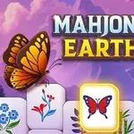 Motýl s dlaždicemi obsahujícími motýly a květiny na fialovém pozadí s nápisem Mahjong Earth