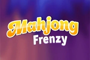 Žlutý nápis Mahjong a bílý nápis Frenzy na modrém a fialovém pozadí