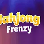 Žlutý nápis Mahjong a bílý nápis Frenzy na modrém a fialovém pozadí