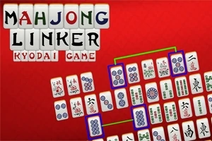Barevné mahjongové dlaždice na červeném pozadí s nápisem Mahjong Linker Kyodai Game