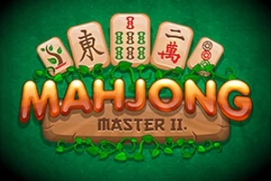 Kostky s čínskými znaky a bambusy na zeleném pozadí s nápisem „MAHJONG MASTER II“