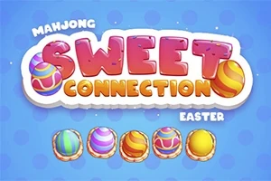 Nápis Sweet Connection ve veselých barvách s velikonočními vajíčky na modrém pozadí