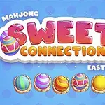 Nápis Sweet Connection ve veselých barvách s velikonočními vajíčky na modrém pozadí