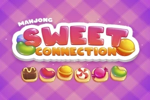Fialové pozadí s nápisem Sweet Connection a řadou pěti kreslených sladkostí pod ním