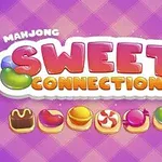 Fialové pozadí s nápisem Sweet Connection a řadou pěti kreslených sladkostí pod ním