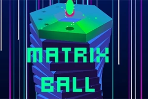 Barevná hexagonální věž s barevnou koulí na vrcholu a nápisem MATRIX BALL na tmavém pozadí