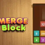 Barevné číselné bloky jsou uspořádány na dřevěné desce, vedle nápisu Merge Block