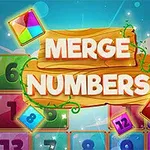Dřevěná tabulka s nápisem Merge Numbers uprostřed, obklopená barevnými číselnými bloky na modrém pozadí
