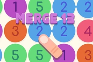 Barevné čísla v kruzích s prstem ukazujícím na číslo jedna a textem MERGE 13 nahoře
