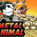 Kreslená zvířata s vojenskými prvky na pozadí výbuchu s nápisem Metal Animal