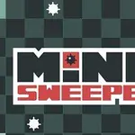 Černá a zelená šachovnice s bílými ikonami min a červenobílým nápisem MINE SWEEPER