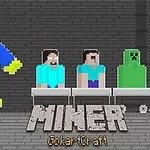 Modří a zelení pixeloví postavičky jedou na vozících po dráze v betonovém prostředí