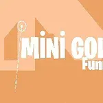 Nápis Mini Golf Funny na oranžovém pozadí s grafickými prvky