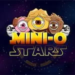Tři kreslené postavičky s jedním okem a různé účesy na tmavém vesmírném pozadí s textem MINI-O STARS