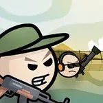 Tři kreslené postavičky s vážnými výrazy, z nichž jedna drží pušku a další dva mají tmavé brýle a také pušky, na pozadí je plot a obloha