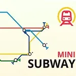 Schéma barevných tratí metra vede několika uzly s ikonou vlaku a nápisem MINI SUBWAY