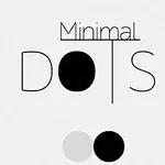 Nápis Minimal Dots s velkou černou tečkou uprostřed bílého pozadí a dvěma menšími tečkami pod ním