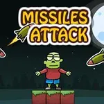Zelená postava stojí na plošině pod noční oblohou s letícími raketami kolem ní