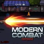 Postava v brnění střílí zbraň s velkým ohnivým výbuchem na ulici před obchodem s nápisem Cafe