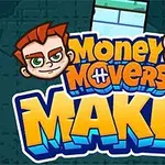 Dva kreslení mužské obličeje se zrzavými vlasy nad stylizovaným nápisem Money Movers Maker na tmavém pozadí