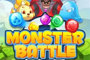 Barevní kreslení tvorové s různobarevnými krystaly a nápisem MONSTER BATTLE