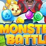 Barevní kreslení tvorové s různobarevnými krystaly a nápisem MONSTER BATTLE